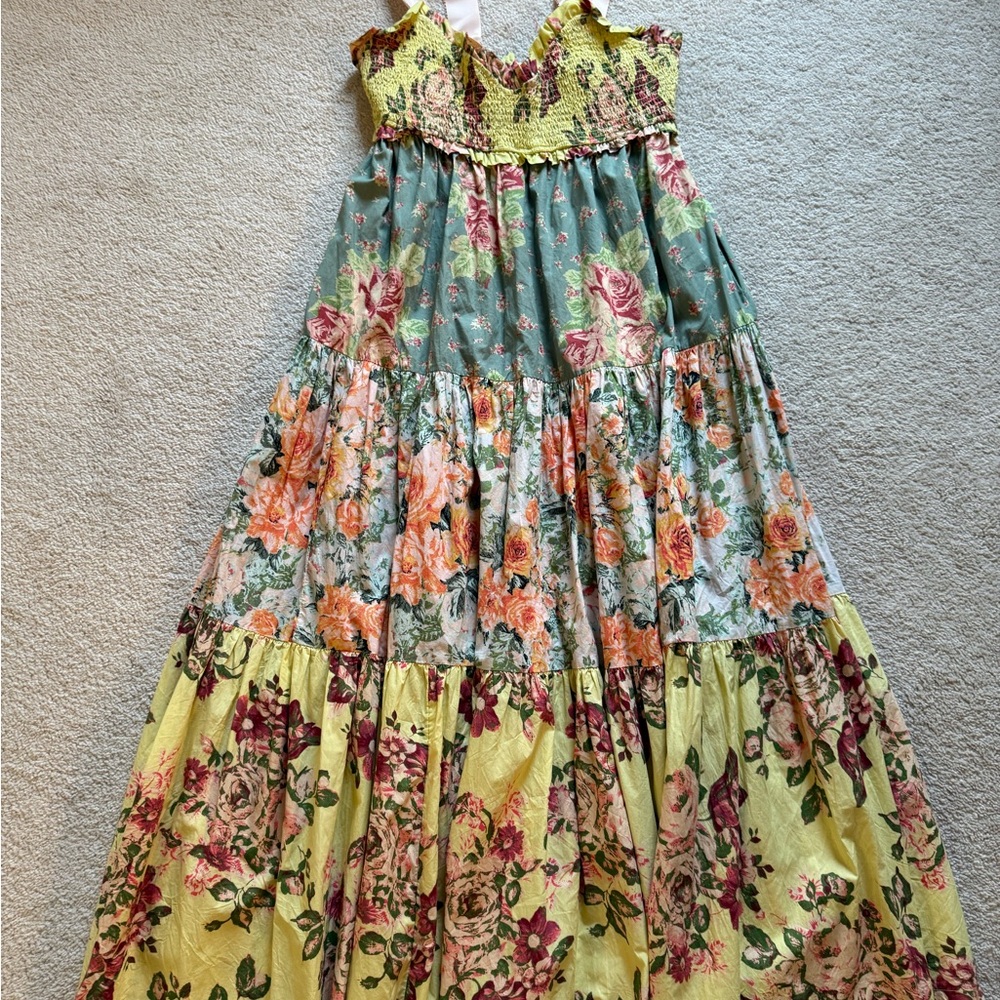 Free People Pink and Yellow Ruffled Tiered Sundress